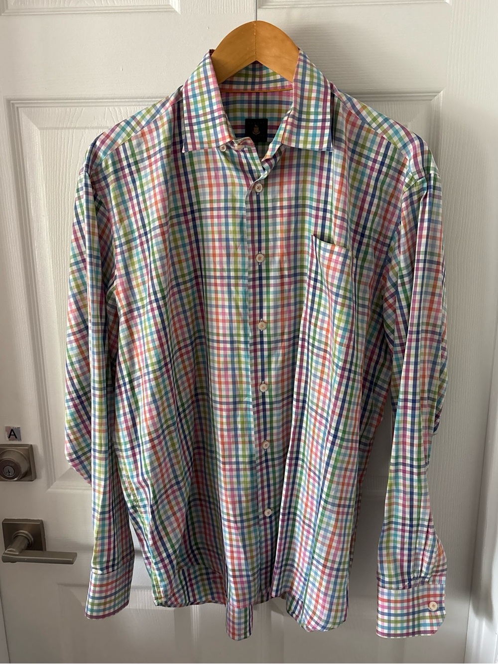 Robert Talbott Luxury Multi-Color Rainbow Graph Check Sport Shirt Size L
